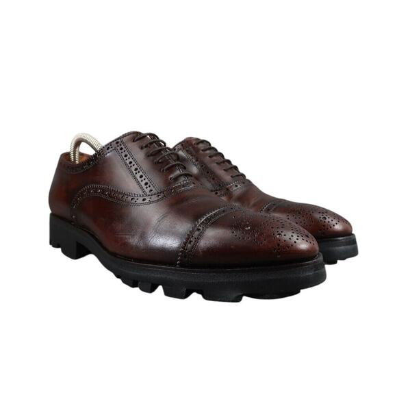 John Fluevog Shoes Mens 8 Oxford Classic Lace Up Brogue Brandenburg Angel Banker - Picture 1 of 16